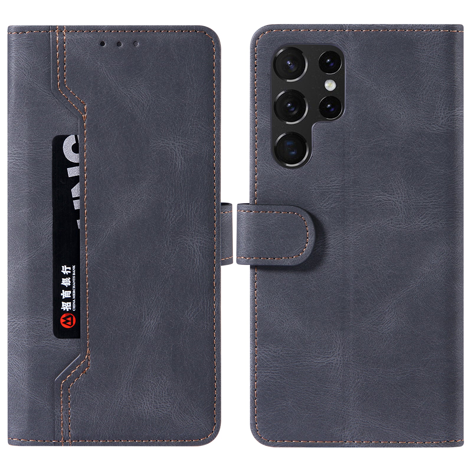 Outer Card Holder Phone Stand Case for Samsung Galaxy S23 Ultra Stitching PU Leather Wallet Phone Cover Outer Card Holder Phone Stand Case for Samsung Galaxy S23 Ultra Stitching PU Leather Wallet Phone Cover